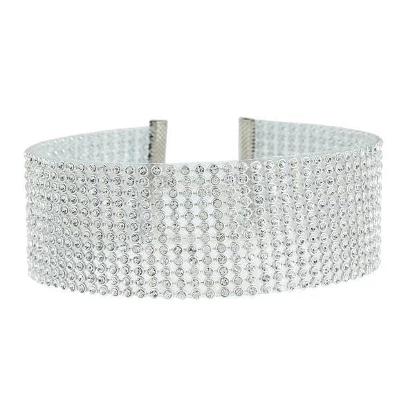 Vintage rhinestone choker necklace in silver